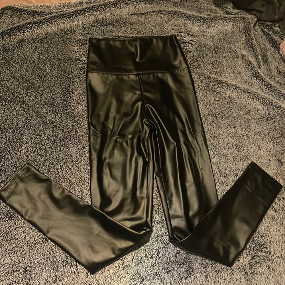 Black leather tights, worn one time